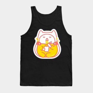 Red and Yellow Ramen Cat Tank Top